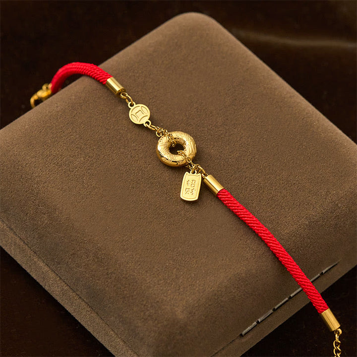 Pulsera de hilo rojo de acero y titanio con amuleto de la paz y Buddha Stones para atraer la fortuna - image 2