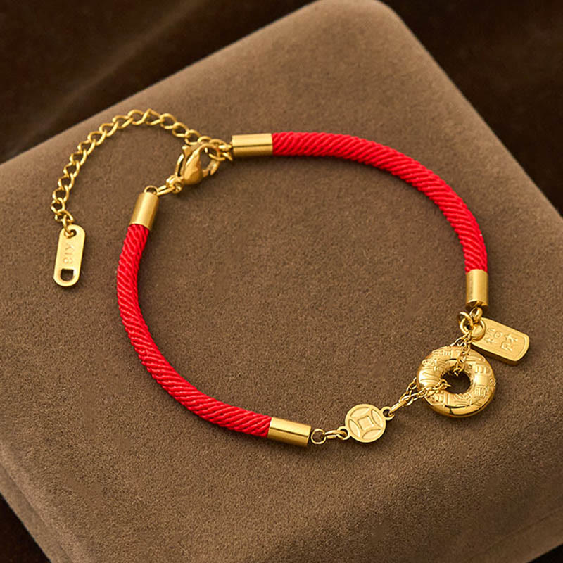 Pulsera de hilo rojo de acero y titanio con amuleto de la paz y Buddha Stones para atraer la fortuna - Cuerda roja (circunferencia de la muñeca: 15-20 cm) - image 0