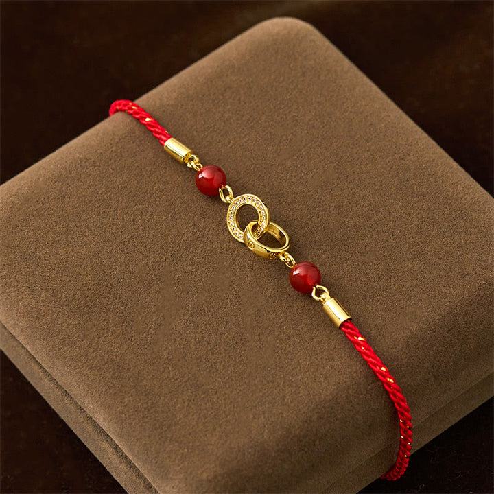 Pulsera de protección con hilo rojo, bañada en cobre y oro, con hebillas de paz conectadas y Buddha Stones - image 2