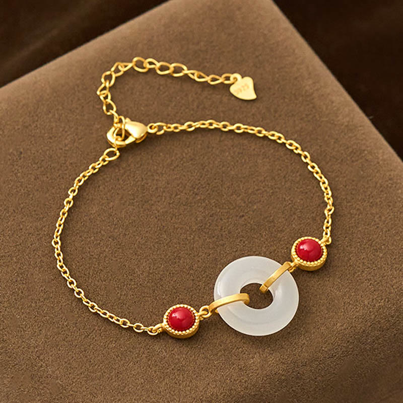Pulsera protectora de oro y cobre con jade blanco hetiano y hebilla de paz de Buddha Stones - Jade blanco de Hetian (circunferencia de la muñeca: 19-23 cm) - image 0