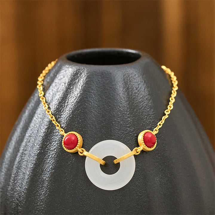 Pulsera protectora de oro y cobre con jade blanco hetiano y hebilla de paz de Buddha Stones - image 3