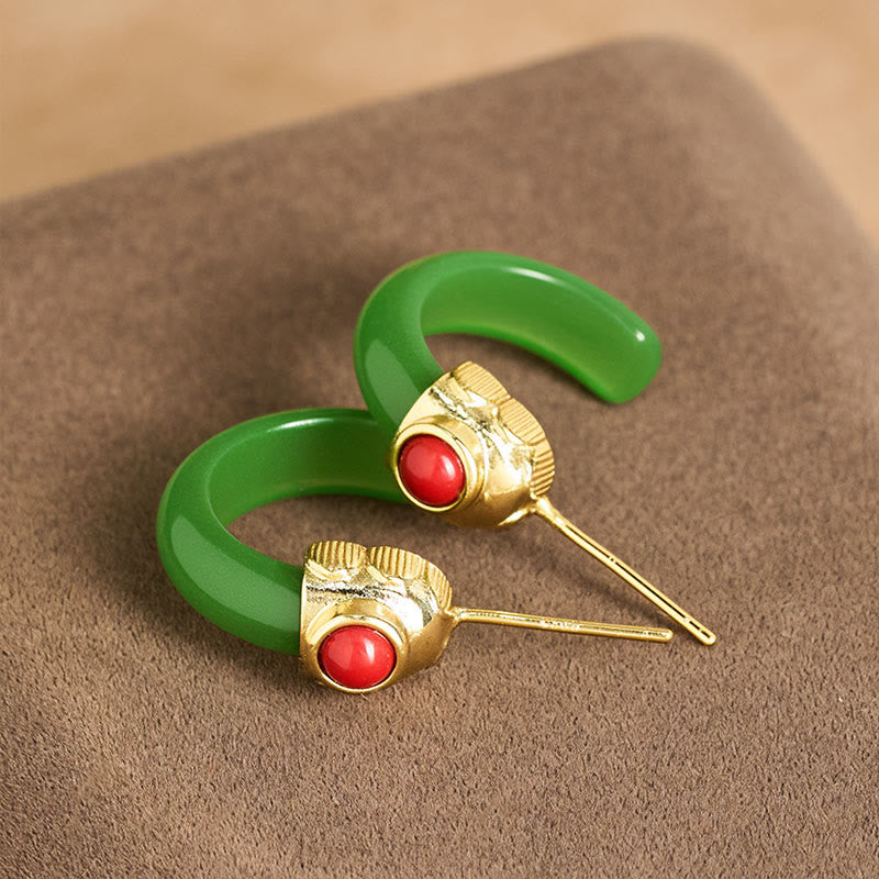 Pendientes de aro redondos con Buddha Stones y jade hetiano bañados en cobre y oro. - image 11