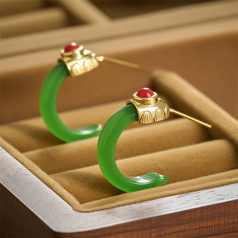 Pendientes de aro redondos con Buddha Stones y jade hetiano bañados en cobre y oro. - Jade cian - image 9