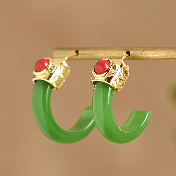 Pendientes de aro redondos con Buddha Stones y jade hetiano bañados en cobre y oro. - image 10