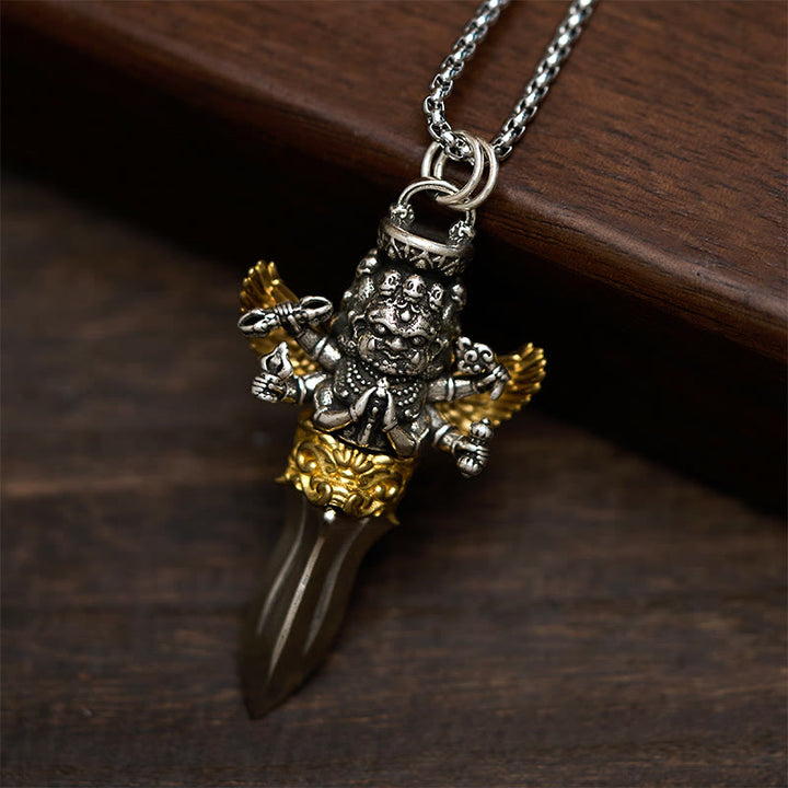 Colgante de cobre con Buddha Stones tibetanas Vajra de tres cabezas y seis brazos, con poder espiritual curativo. - image 1