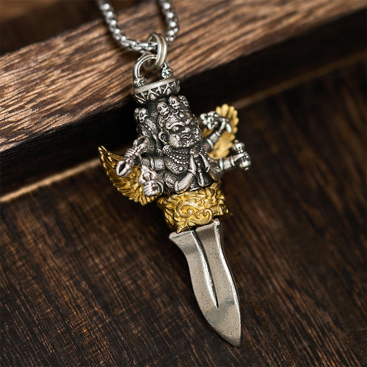 Colgante de cobre con Buddha Stones tibetanas Vajra de tres cabezas y seis brazos, con poder espiritual curativo. - Vajra - image 0