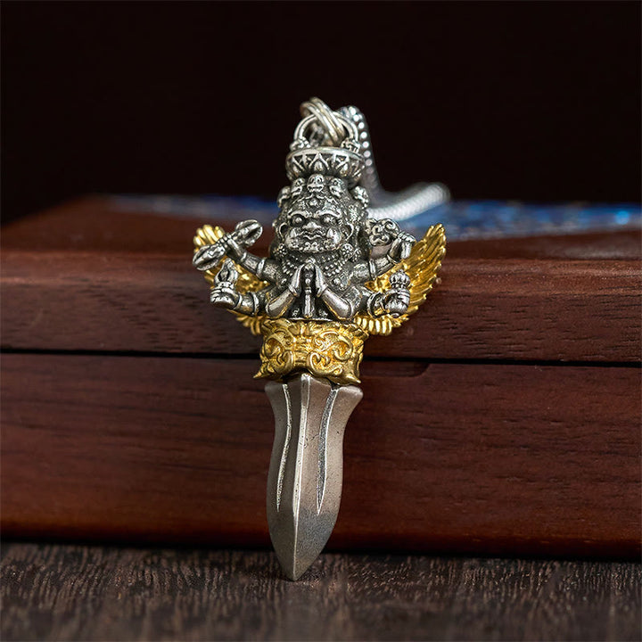 Colgante de cobre con Buddha Stones tibetanas Vajra de tres cabezas y seis brazos, con poder espiritual curativo. - image 2