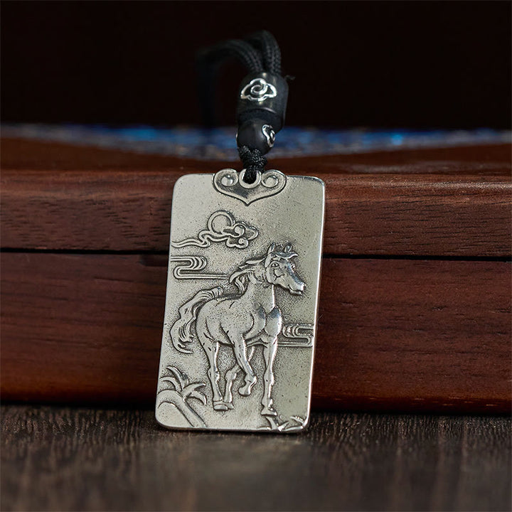 Collar con colgante de equilibrio de plata bañada en cobre con piedras de Buddha Stones, año del caballo, zodiaco chino - image 3