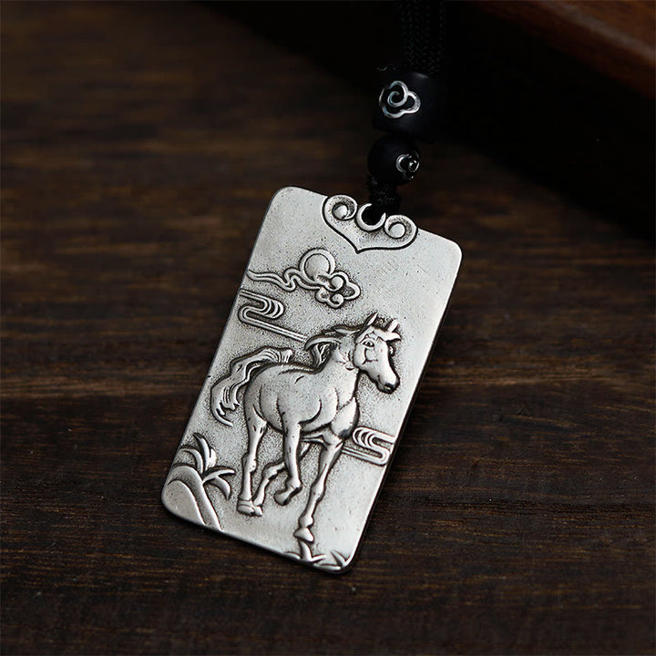 Collar con colgante de equilibrio de plata bañada en cobre con piedras de Buddha Stones, año del caballo, zodiaco chino - Bodhisattva Mahasattva Caballo - image 0