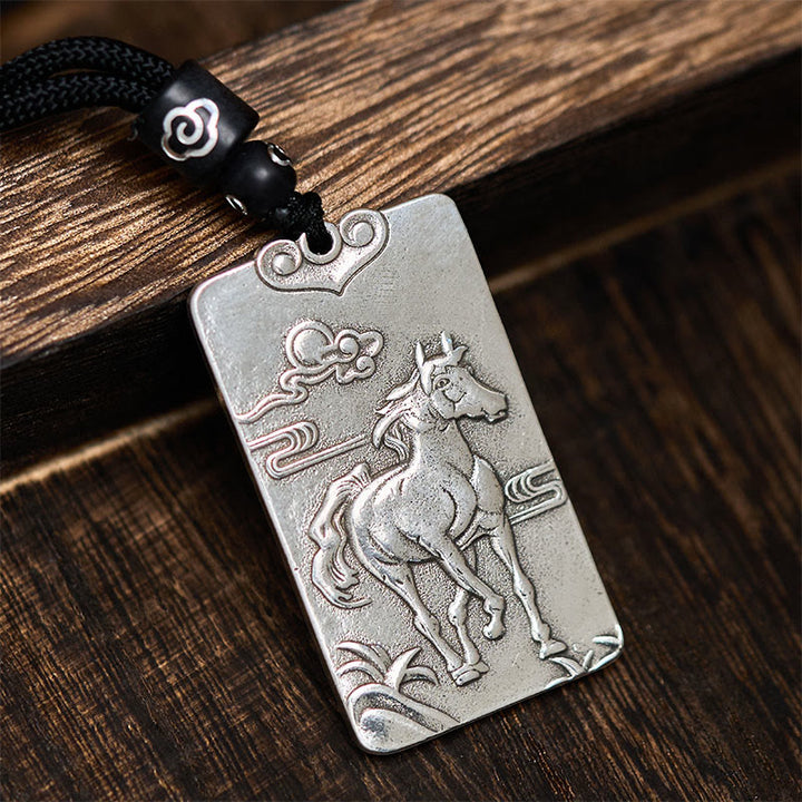 Collar con colgante de equilibrio de plata bañada en cobre con piedras de Buddha Stones, año del caballo, zodiaco chino - image 2