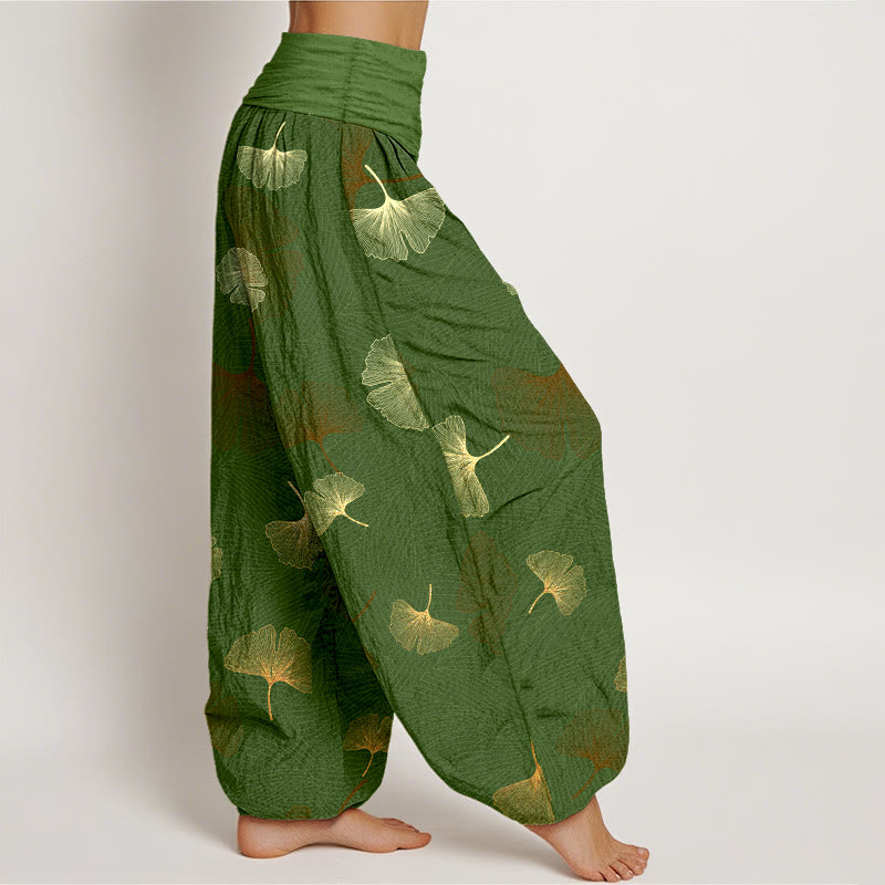 Pantalones harén de algodón con estampado de ginkgo y Buddha Stones para mujer, cintura elástica - image 7