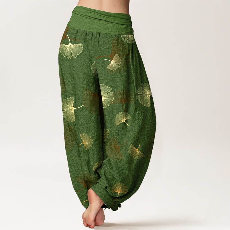 Pantalones harén de algodón con estampado de ginkgo y Buddha Stones para mujer, cintura elástica - image 6