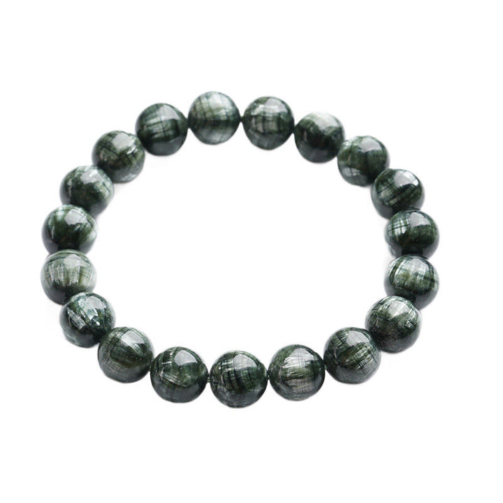 Pulsera de cuentas redondas de serafinita natural de Buddha Stones para el equilibrio emocional - image 6