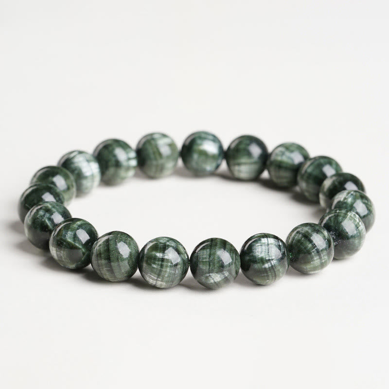 Pulsera de cuentas redondas de serafinita natural de Buddha Stones para el equilibrio emocional - Serafinita (circunferencia de la muñeca: 14-17 cm) - 11 mm - image 0