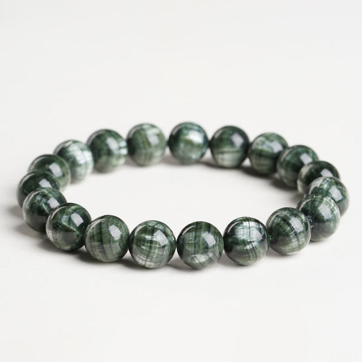 Pulsera de cuentas redondas de serafinita natural de Buddha Stones para el equilibrio emocional - Serafinita (circunferencia de la muñeca: 14-17 cm) - 11 mm - image 0