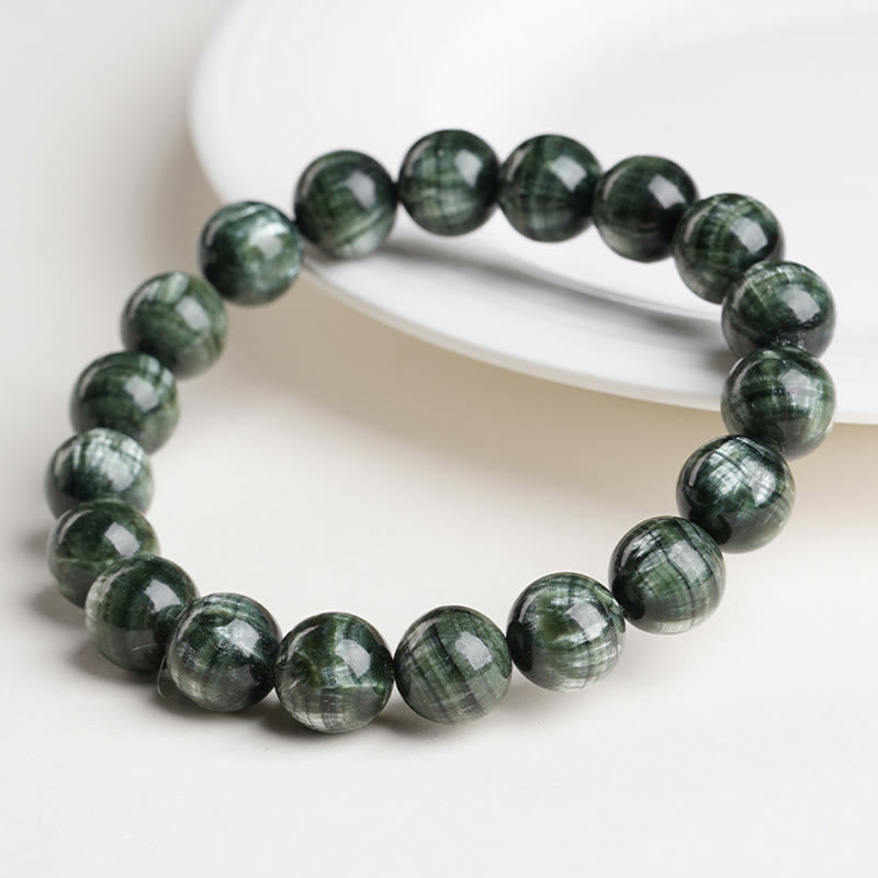 Pulsera de cuentas redondas de serafinita natural de Buddha Stones para el equilibrio emocional - image 1