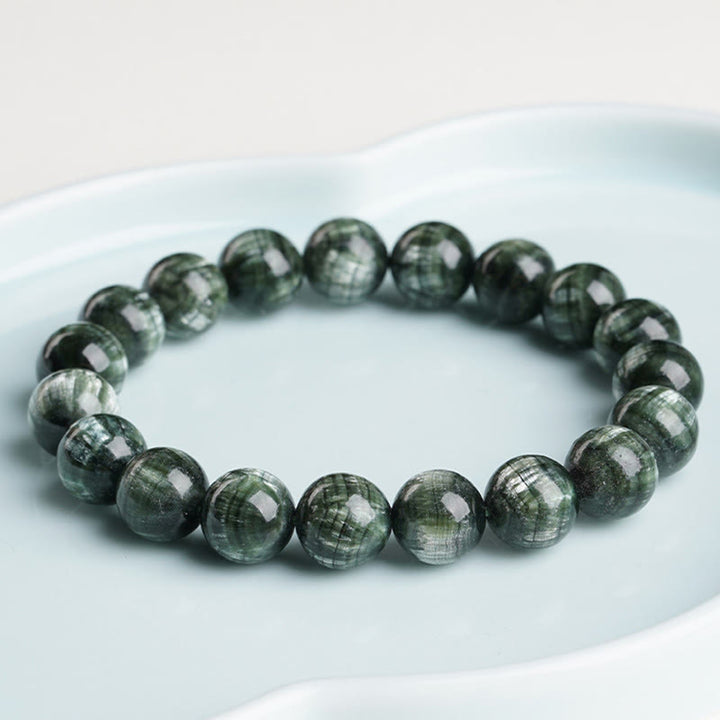 Pulsera de cuentas redondas de serafinita natural de Buddha Stones para el equilibrio emocional - image 4