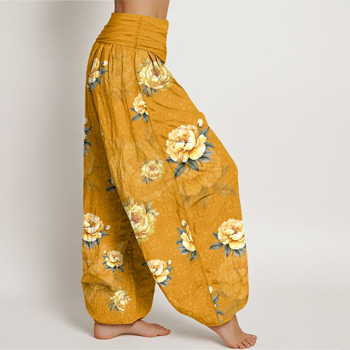 Pantalones Buddha Stones de algodón con delicado estampado de peonías y cintura elástica para mujer - image 2