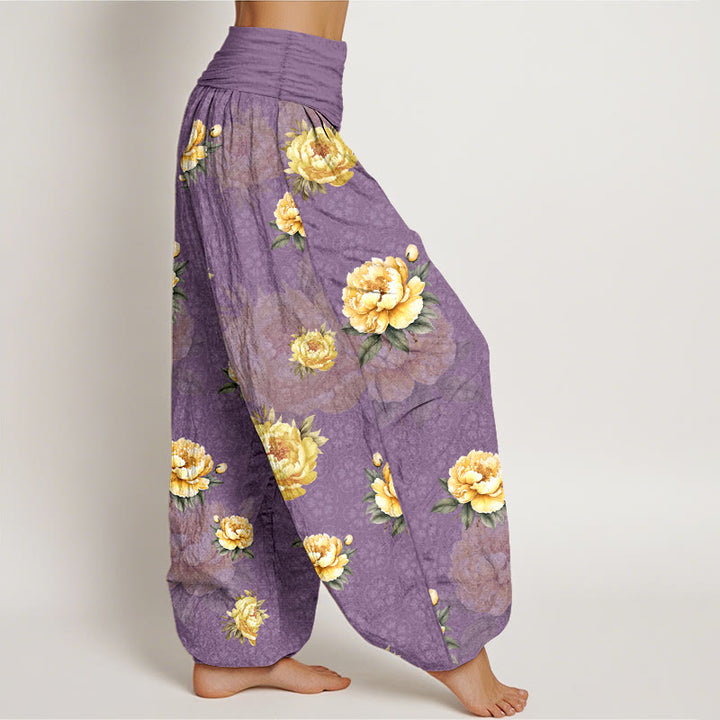 Pantalones Buddha Stones de algodón con delicado estampado de peonías y cintura elástica para mujer - image 10