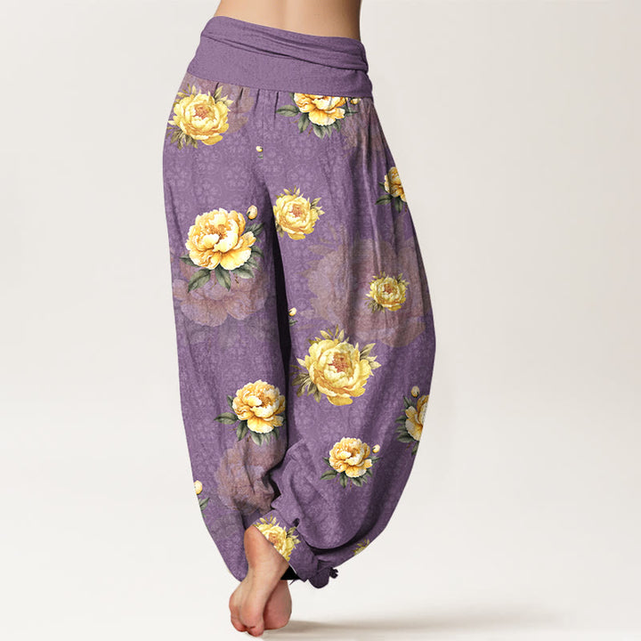 Pantalones Buddha Stones de algodón con delicado estampado de peonías y cintura elástica para mujer - image 9