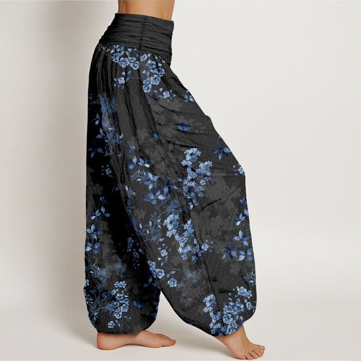 Pantalones Buddha Stones de algodón con estampado de hojas y flores nebulosas para mujer, cintura elástica - image 2