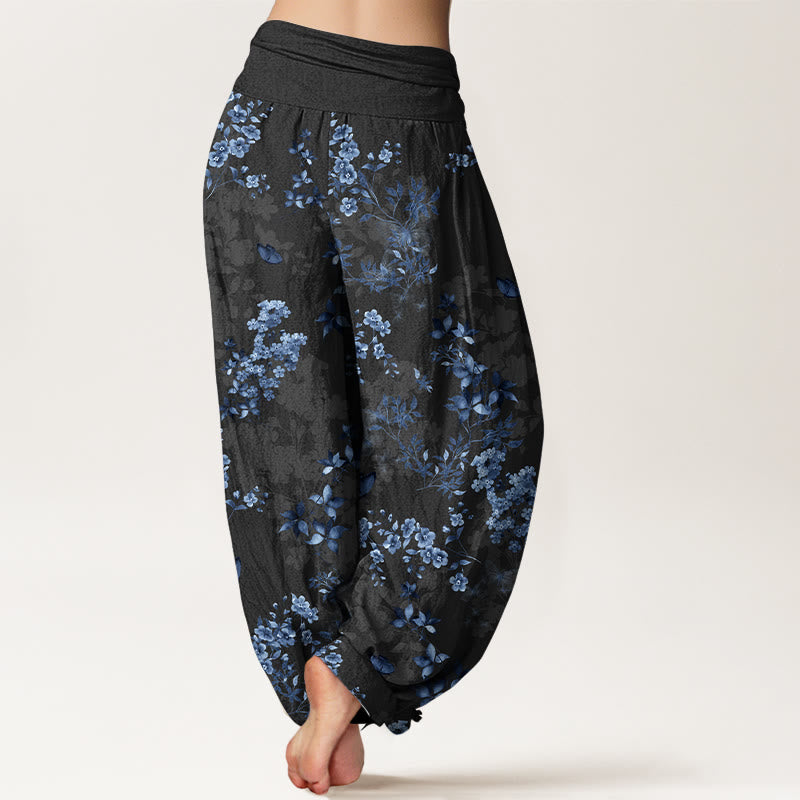Pantalones Buddha Stones de algodón con estampado de hojas y flores nebulosas para mujer, cintura elástica - image 1