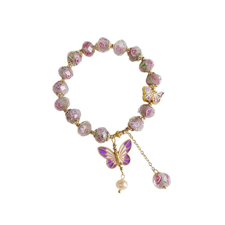 Pulsera de amor con cuentas de cristal Liuli y flores con dijes de mariposas dobles de Buddha Stones - image 6