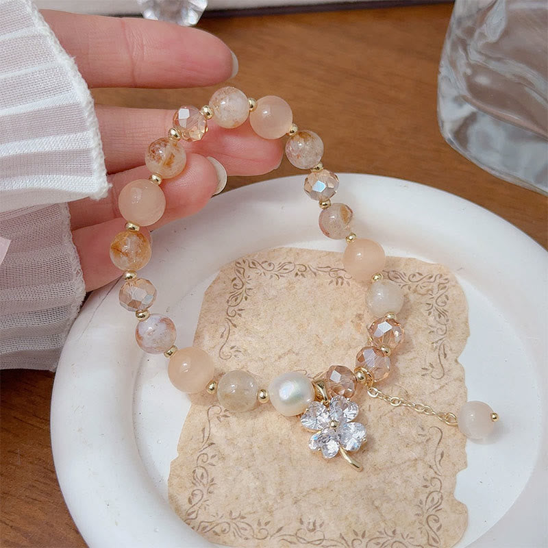 Pulsera de equilibrio con Buddha Stones de cuatro hojas, amatista, citrino, cuarzo fresa verde y cuarzo rutilado. - Citrino (circunferencia de la muñeca: 15-17 cm) - image 7