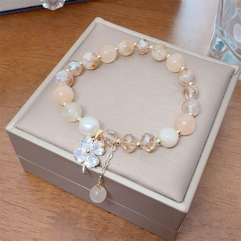 Pulsera de equilibrio con Buddha Stones de cuatro hojas, amatista, citrino, cuarzo fresa verde y cuarzo rutilado. - image 8