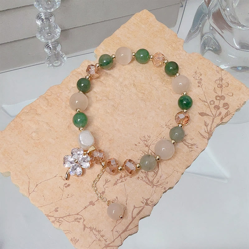 Pulsera de equilibrio con Buddha Stones de cuatro hojas, amatista, citrino, cuarzo fresa verde y cuarzo rutilado. - image 15