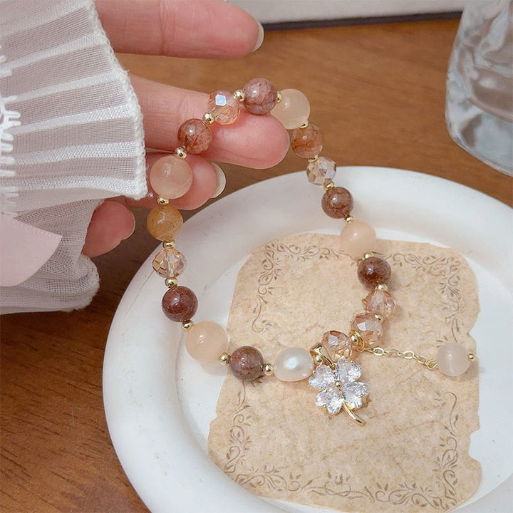 Pulsera de equilibrio con Buddha Stones de cuatro hojas, amatista, citrino, cuarzo fresa verde y cuarzo rutilado. - Cuarzo rutilado (circunferencia de la muñeca: 15-17 cm) - image 20