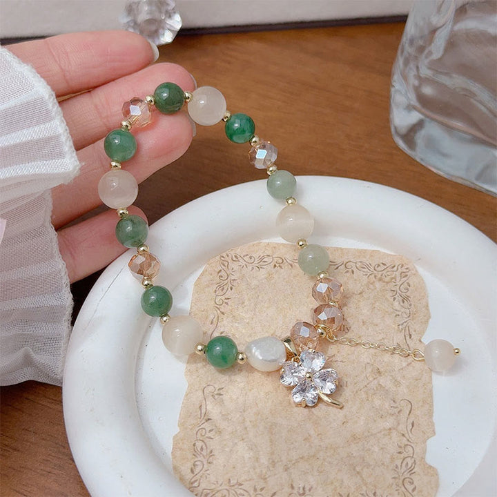 Pulsera de equilibrio con Buddha Stones de cuatro hojas, amatista, citrino, cuarzo fresa verde y cuarzo rutilado. - Cuarzo fresa verde (circunferencia de la muñeca: 15-17 cm) - image 13