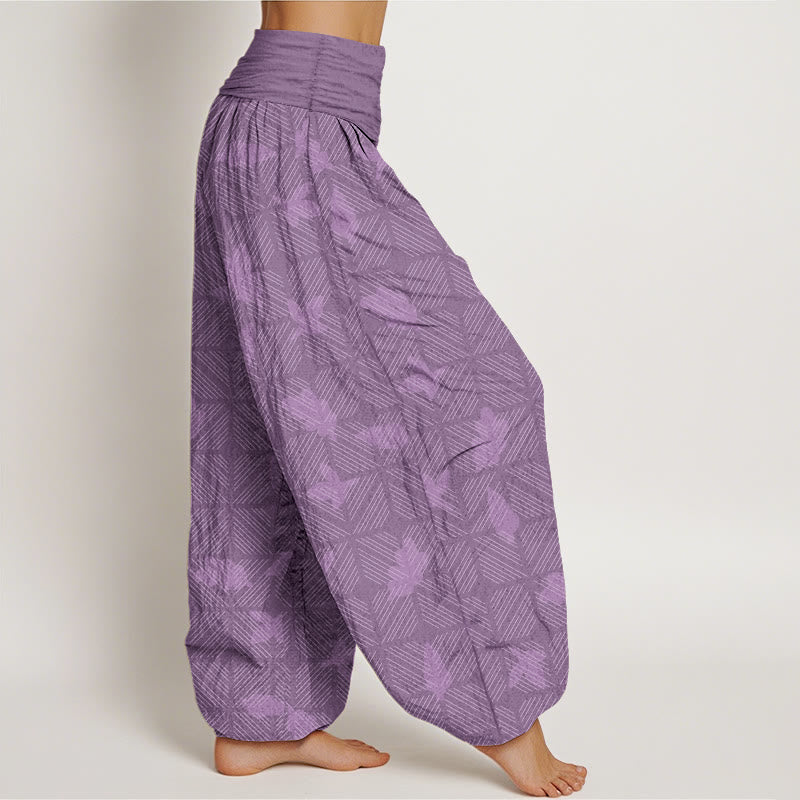 Pantalones Buddha Stones de algodón con estampado de hojas a cuadros y cintura elástica para mujer - image 10