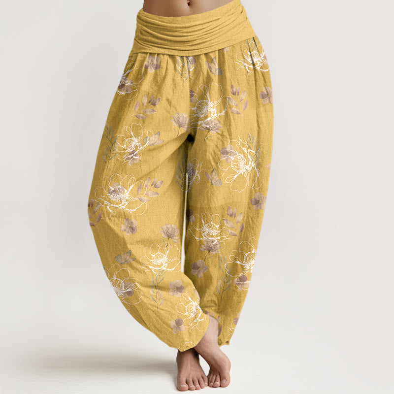 Pantalones harén de algodón con estampado floral retro y Buddha Stones para mujer, cintura elástica - Oro - US16，UK/AU20，EU48 (3XL) - image 5