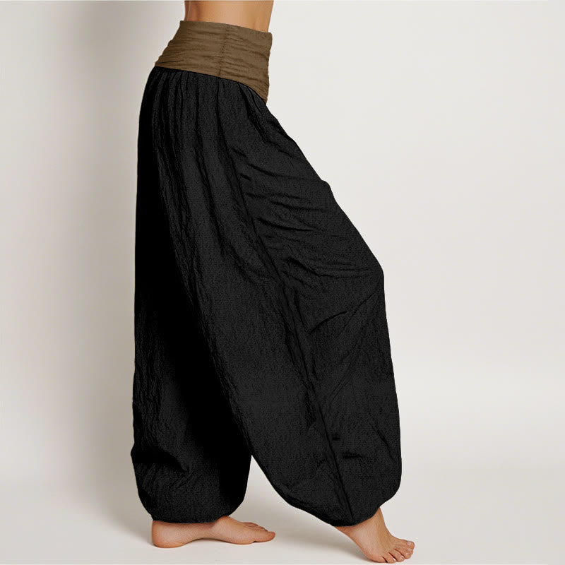Pantalones harén de algodón con Buddha Stones, color negro, verde y tostado, con cintura elástica para mujer - image 2