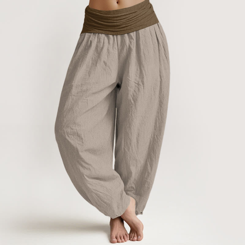 Pantalones harén de algodón con Buddha Stones, color negro, verde y tostado, con cintura elástica para mujer - Broncearse - US16，UK/AU20，EU48 (3XL) - image 8