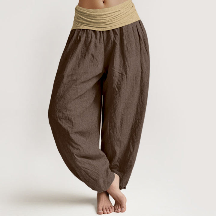 Pantalones harén de algodón con Buddha Stones, color marrón, azul y negro, con cintura elástica para mujer - SaddleBrown - US16，UK/AU20，EU48 (3XL) - image 0