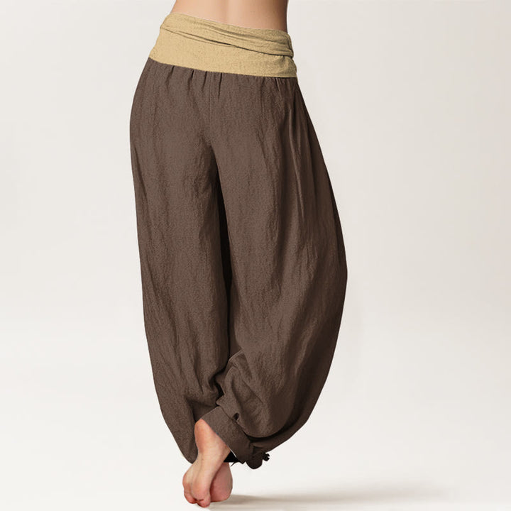 Pantalones harén de algodón con Buddha Stones, color marrón, azul y negro, con cintura elástica para mujer - image 1