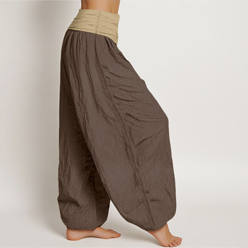 Pantalones harén de algodón con Buddha Stones, color marrón, azul y negro, con cintura elástica para mujer - image 2