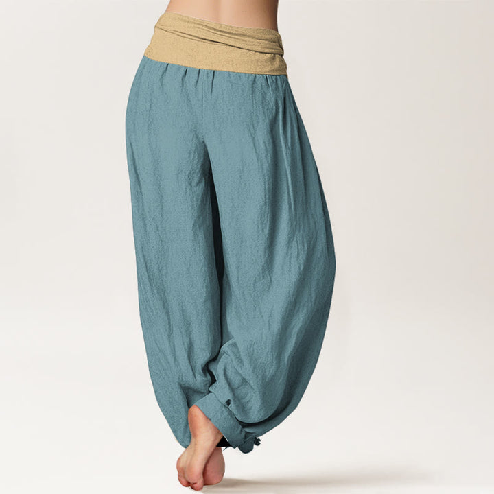 Pantalones harén de algodón con Buddha Stones, color marrón, azul y negro, con cintura elástica para mujer - image 6