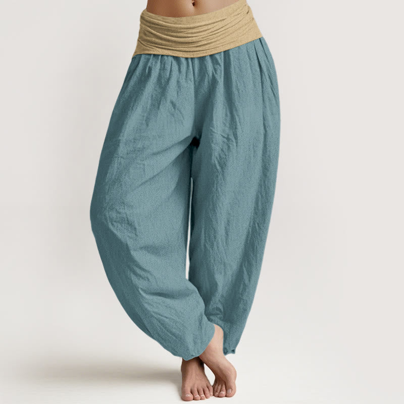Pantalones harén de algodón con Buddha Stones, color marrón, azul y negro, con cintura elástica para mujer - Cadete Azul - US16，UK/AU20，EU48 (3XL) - image 5
