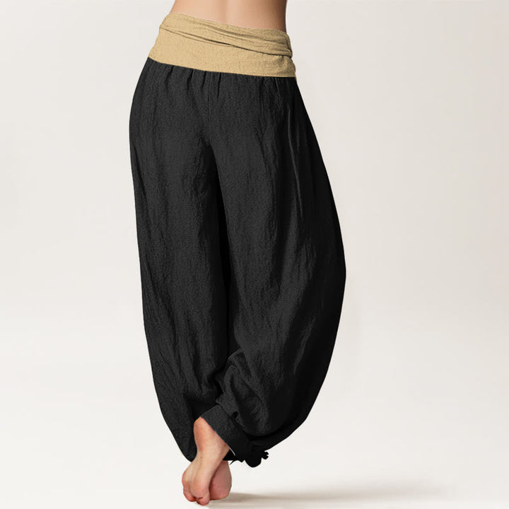 Pantalones harén de algodón con Buddha Stones, color marrón, azul y negro, con cintura elástica para mujer - image 9