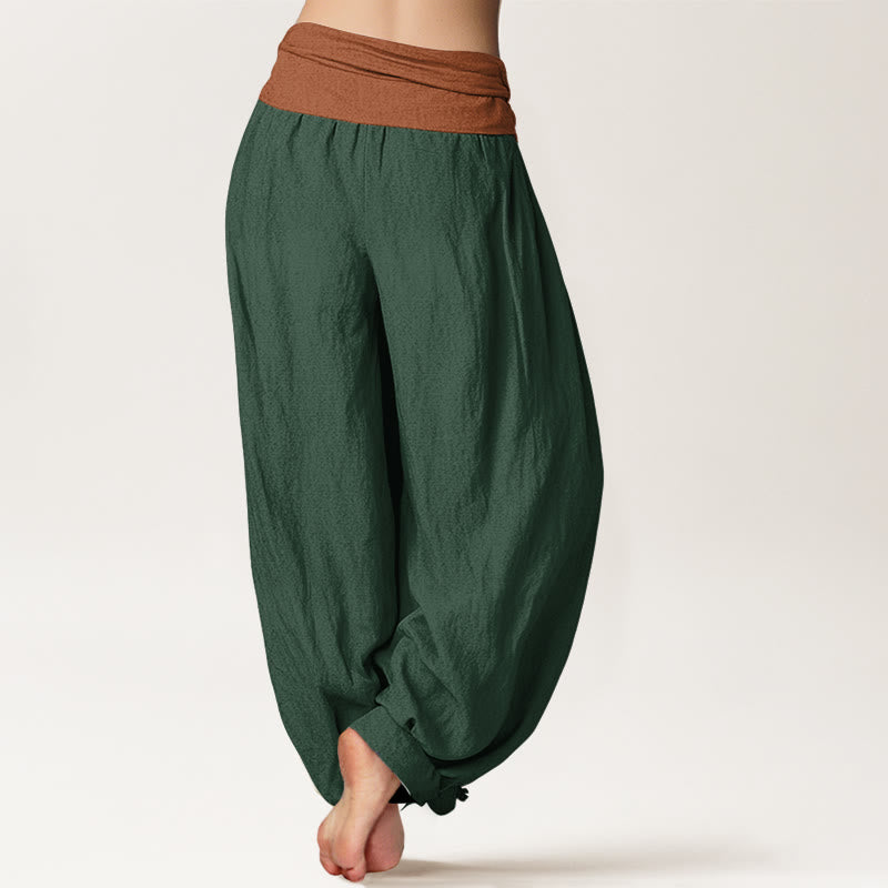 Pantalones harén de algodón con Buddha Stones, color verde, negro, marrón y rojo, con cintura elástica para mujer - image 1