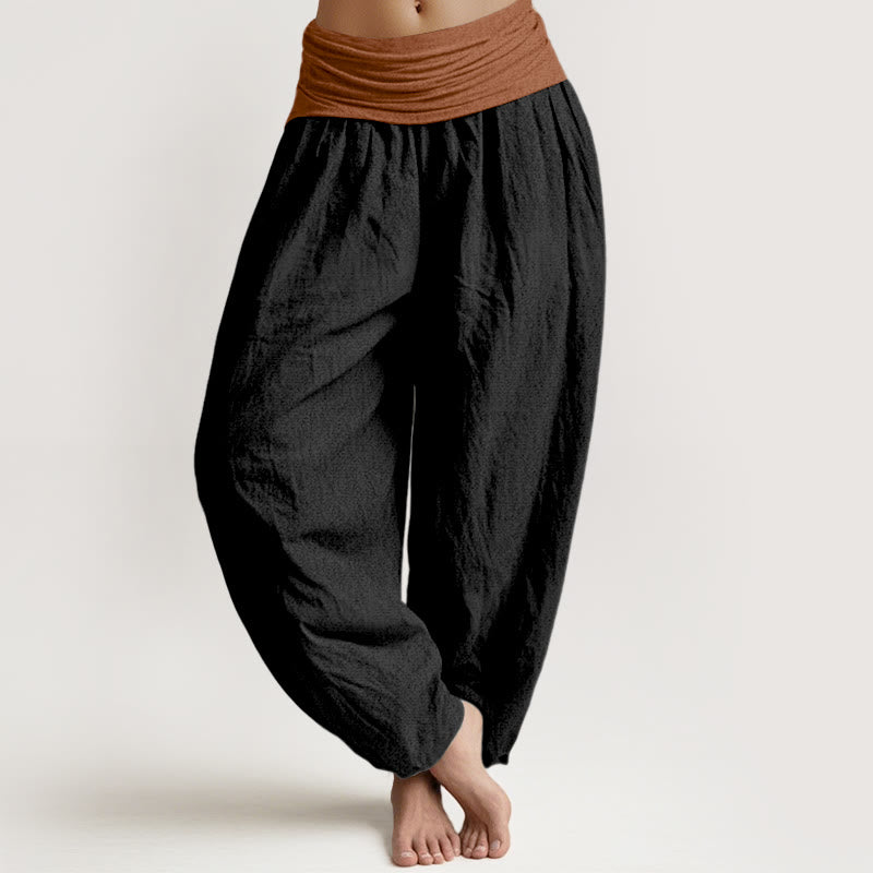 Pantalones harén de algodón con Buddha Stones, color verde, negro, marrón y rojo, con cintura elástica para mujer - Negro - US16，UK/AU20，EU48 (3XL) - image 5