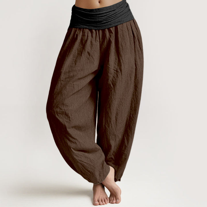 Pantalones harén de algodón con Buddha Stones, color verde, negro, marrón y rojo, con cintura elástica para mujer - Marrón silla de montar - US16，UK/AU20，EU48 (3XL) - image 8
