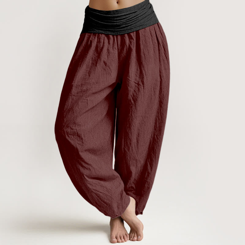 Pantalones harén de algodón con Buddha Stones, color verde, negro, marrón y rojo, con cintura elástica para mujer - Rojo oscuro - US16，UK/AU20，EU48 (3XL) - image 11