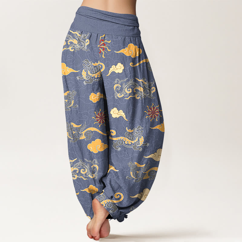 Pantalones harén de algodón con diseño de Buddha Stones, dragón, bestia auspiciosa y nubes, cintura elástica, para mujer - image 6