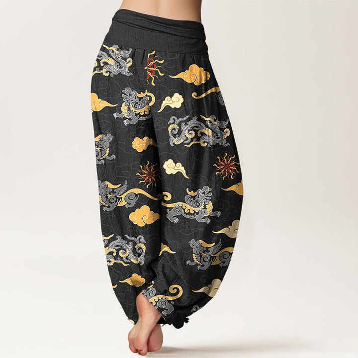 Pantalones harén de algodón con diseño de Buddha Stones, dragón, bestia auspiciosa y nubes, cintura elástica, para mujer - image 9