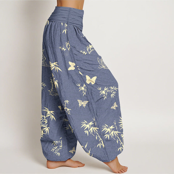 Pantalones Buddha Stones de algodón con estampado de mariposas y bambú para mujer, cintura elástica - image 2