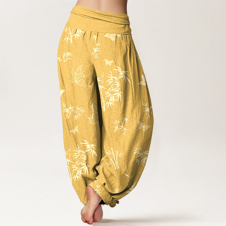 Pantalones Buddha Stones de algodón con estampado de mariposas y bambú para mujer, cintura elástica - image 9
